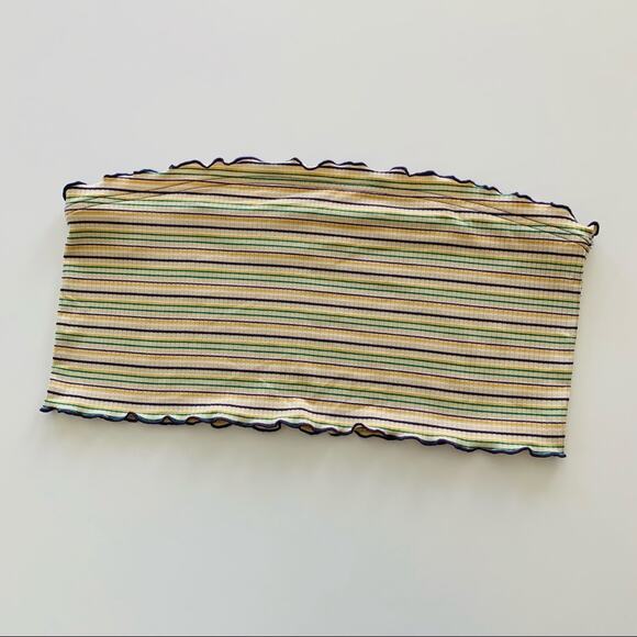 BP Multicolor Stripe Ribbed Lettuce Hem Crop Tube Top XL - Picture 8 of 8